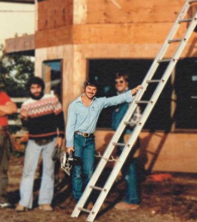 Picture of Dan building a home in the 1970's.